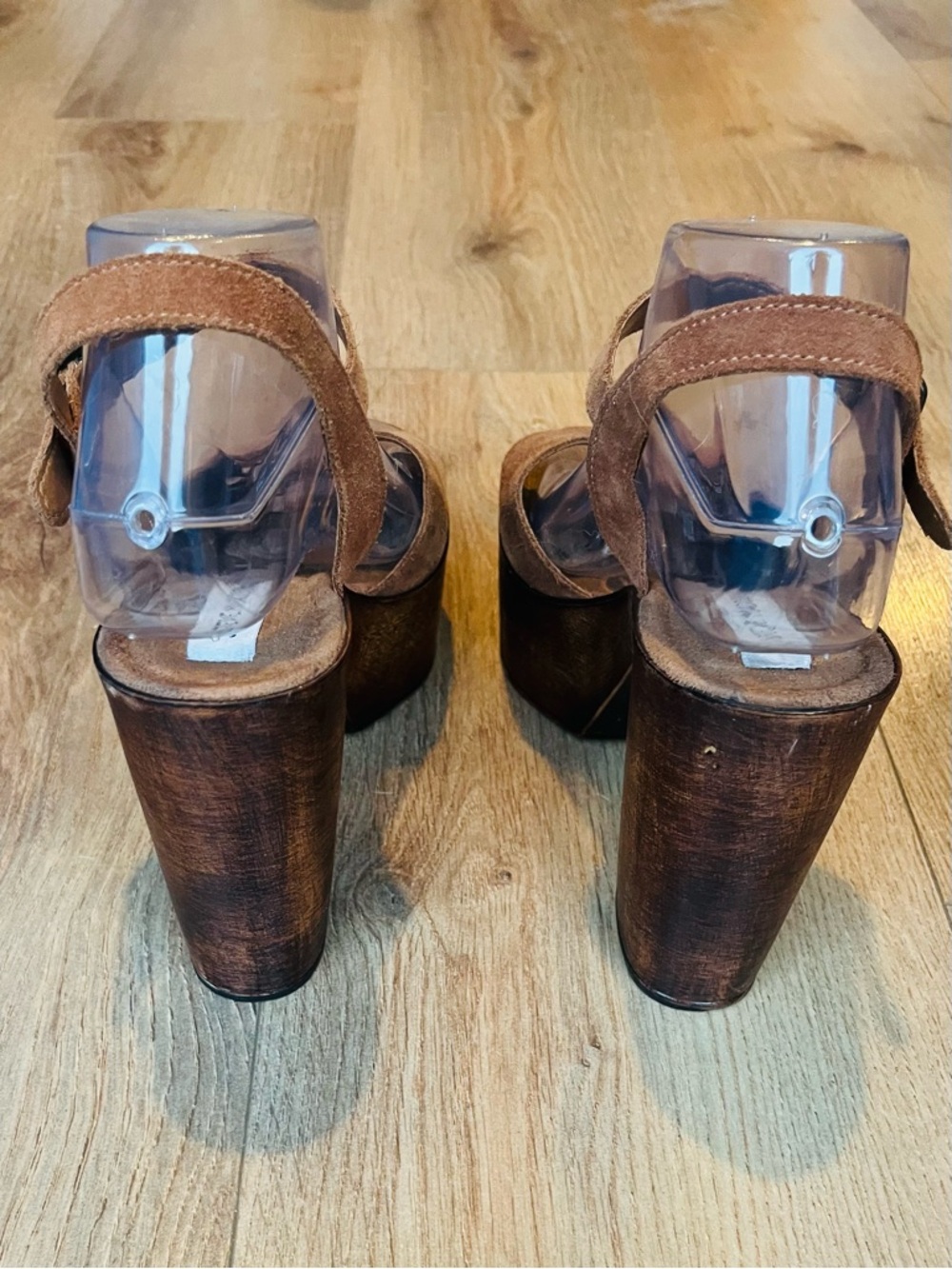 Steve Madden Y2K Platform Sandals Wood Heels Brown Suede - Picture 7 of 10
